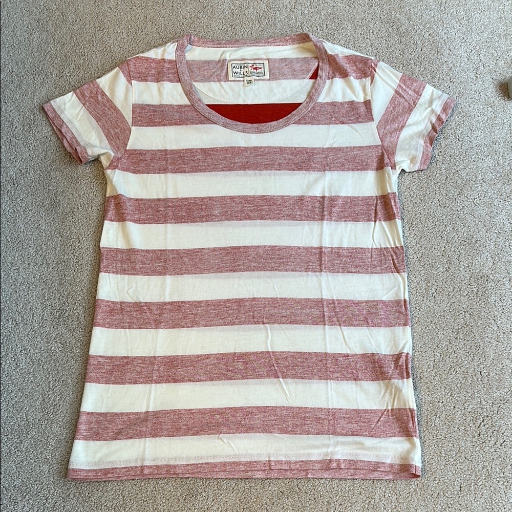 Aubin & Wills Casual Striped Short Sleeve Tee - Red and White